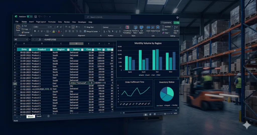 Excel supply chain analysis functions for operations and warehouse management