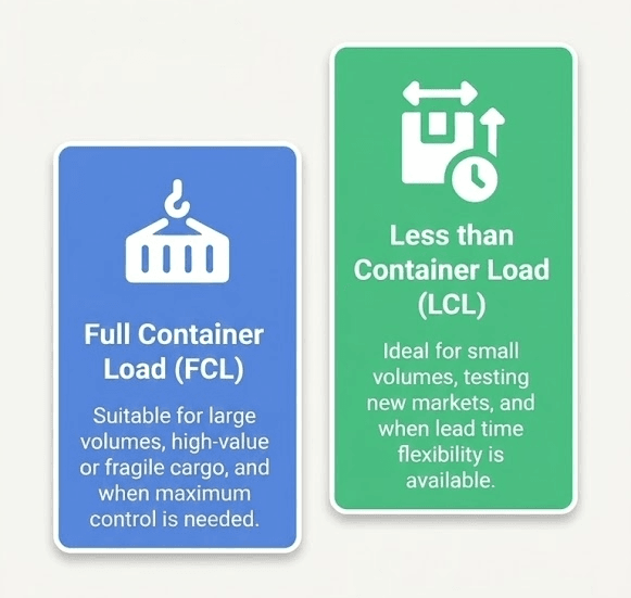 FCL vs LCL shipping comparison — full container load versus less than container load decision guide