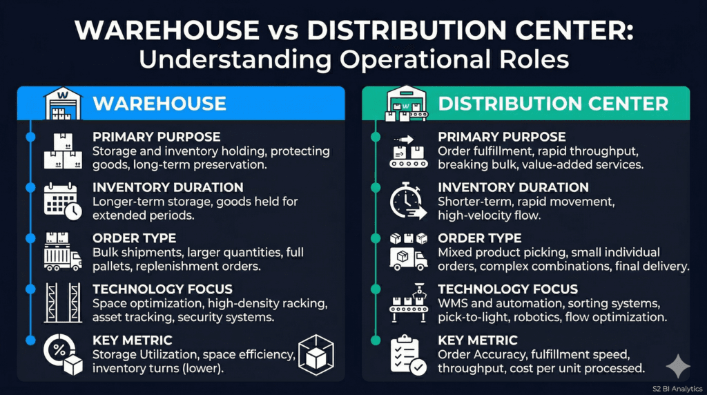 Warehouse vs Distribution Center Infographic how a distribution center works
